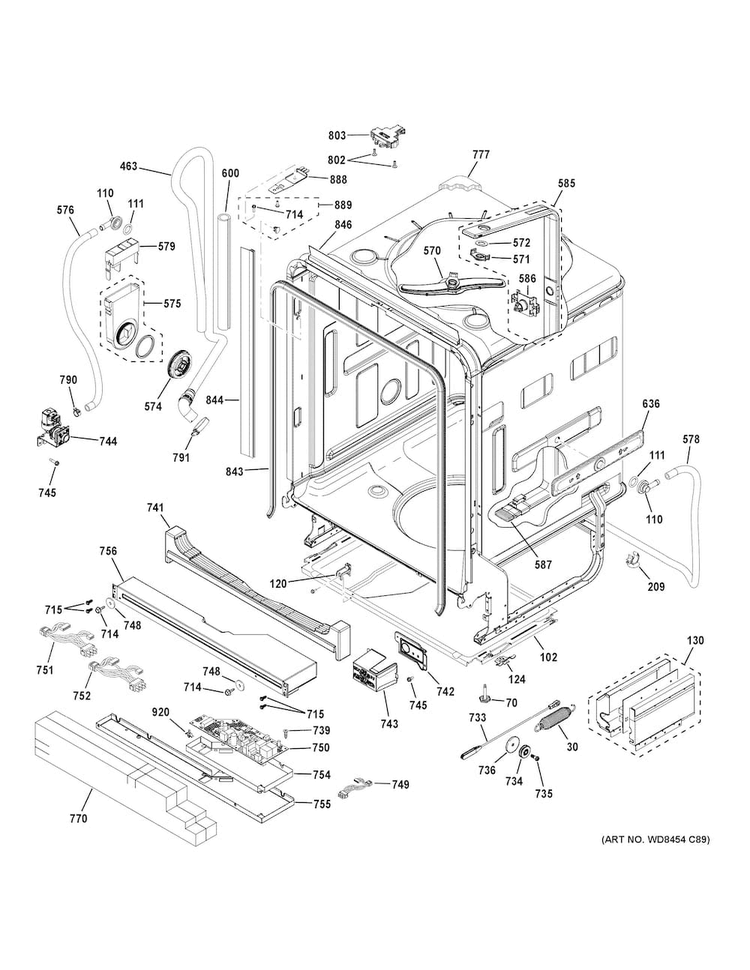 Body Parts Diagram and Parts List for PDT750SSF5SS  General Electric Dishwasher