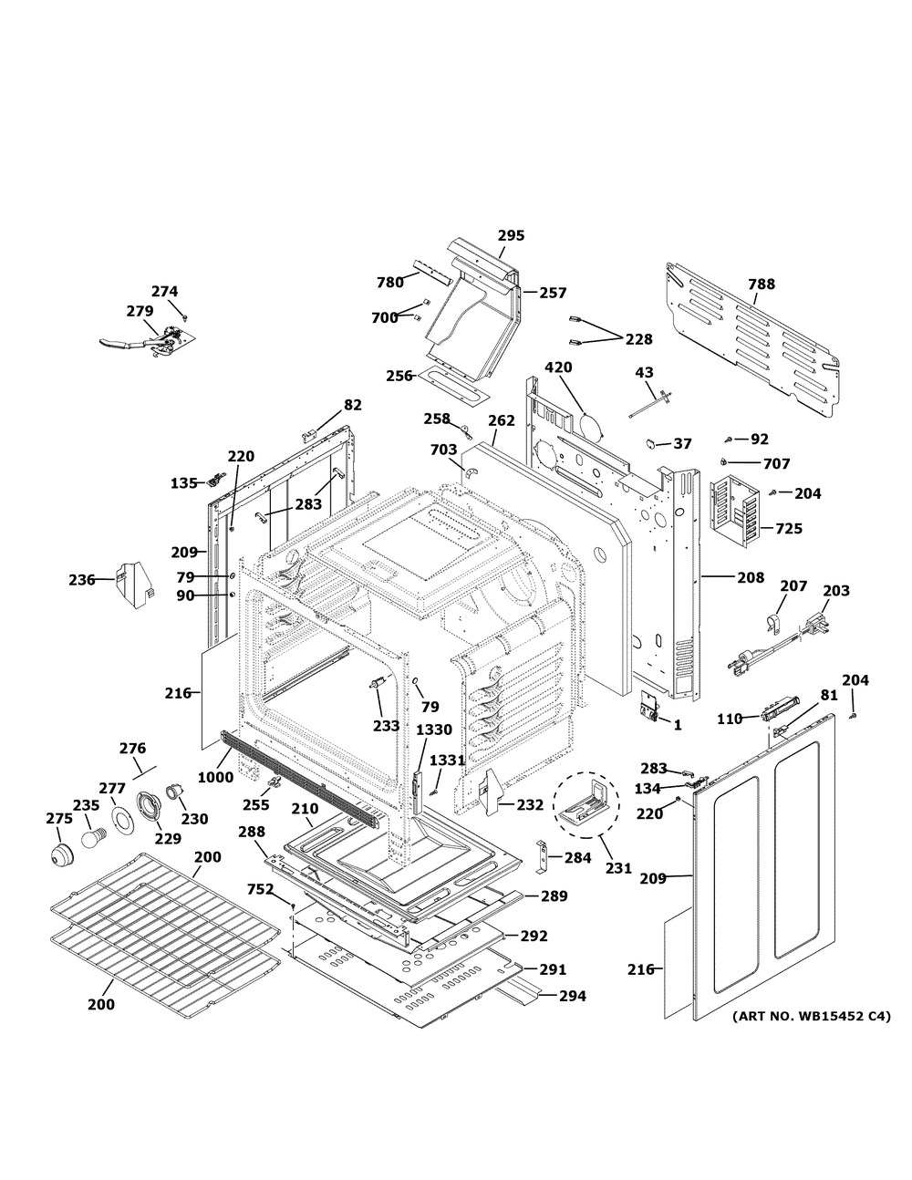 Body Parts Diagram and Parts List for JGB720FEJ2DS  General Electric Range