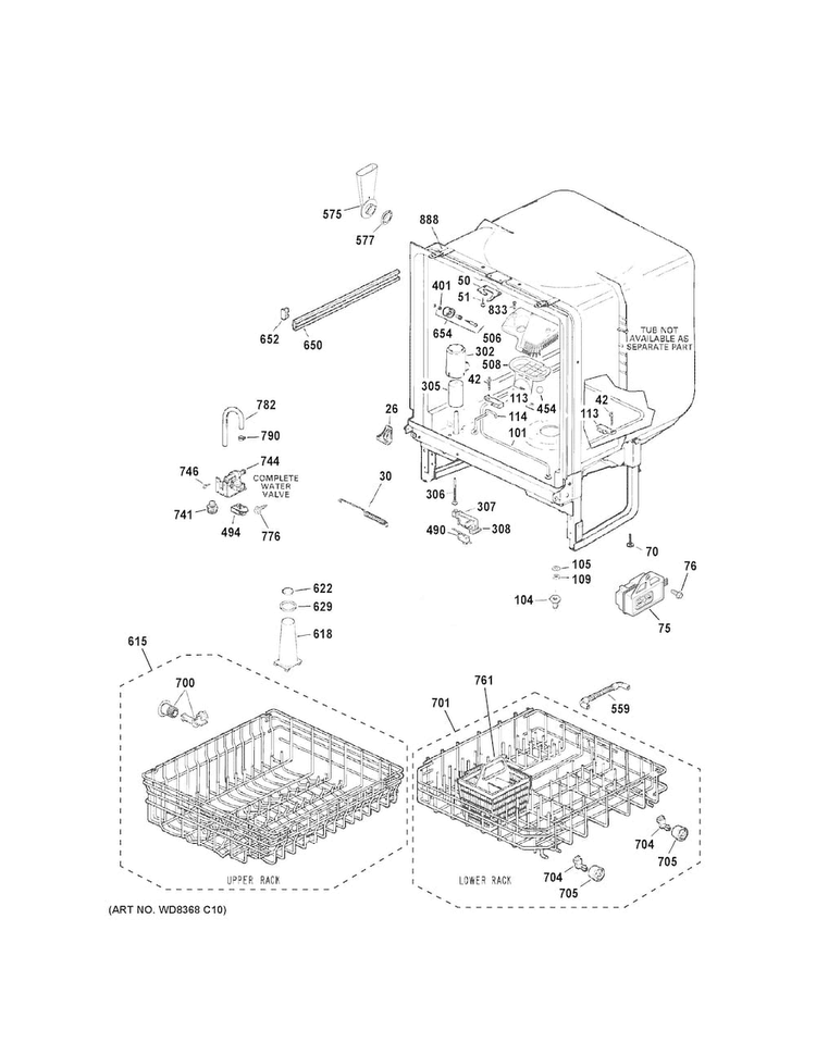 Body Parts Diagram and Parts List for GSC3500D50WW  General Electric Dishwasher