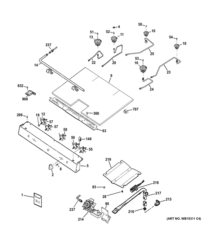 Gas & Burner Parts Diagram and Parts List for JGBS65DEF1BB  General Electric Range