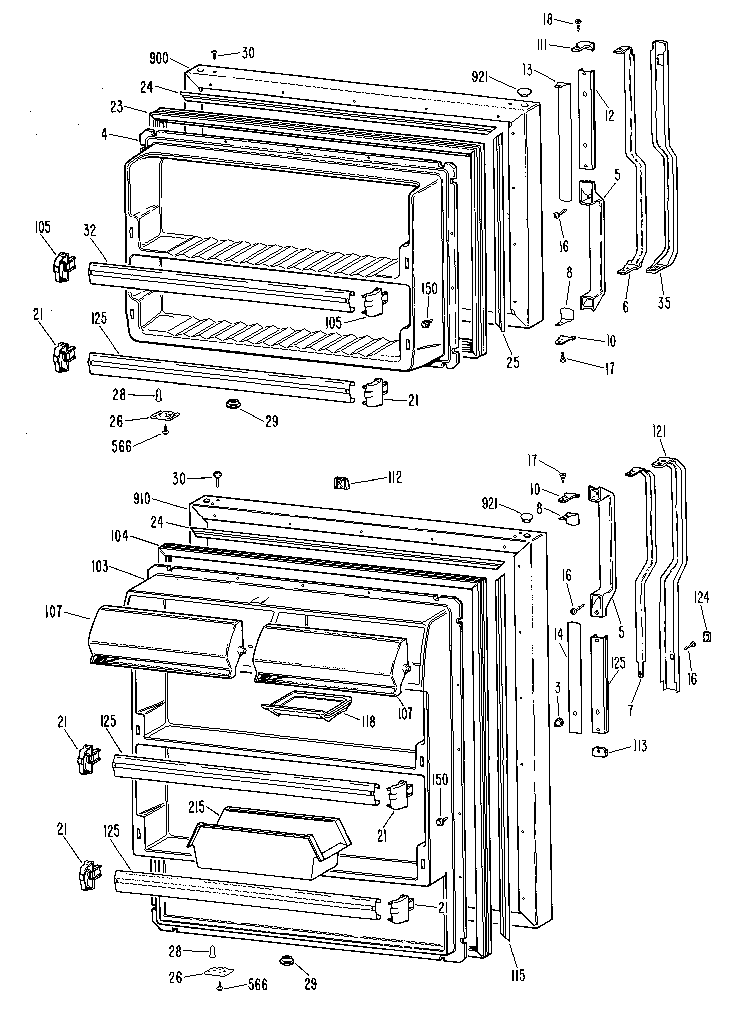 Doors Diagram and Parts List for TBX21KKC  General Electric Refrigerator
