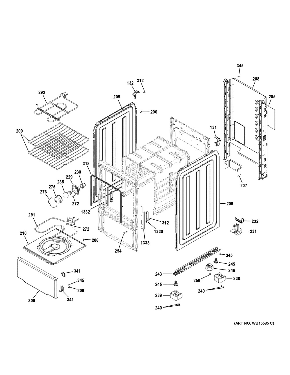 Body Parts Diagram and Parts List for RAS240DM1WW  General Electric Range