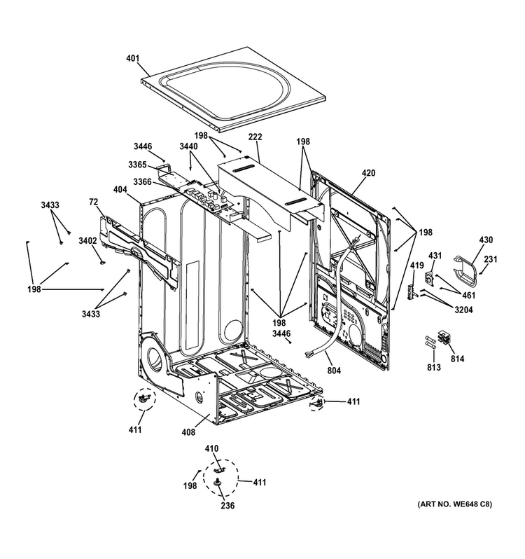 Cabinet Diagram and Parts List for GFDL110EH2WW  General Electric Dryer