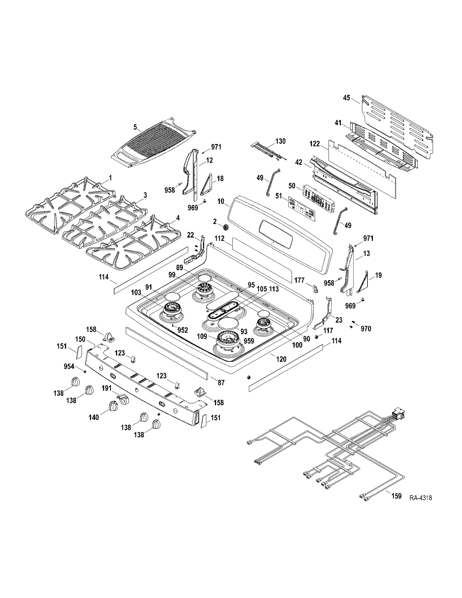 CONTROL PANEL & COOKTOP Diagram and Parts List for JCGB810SET1SS  General Electric Range