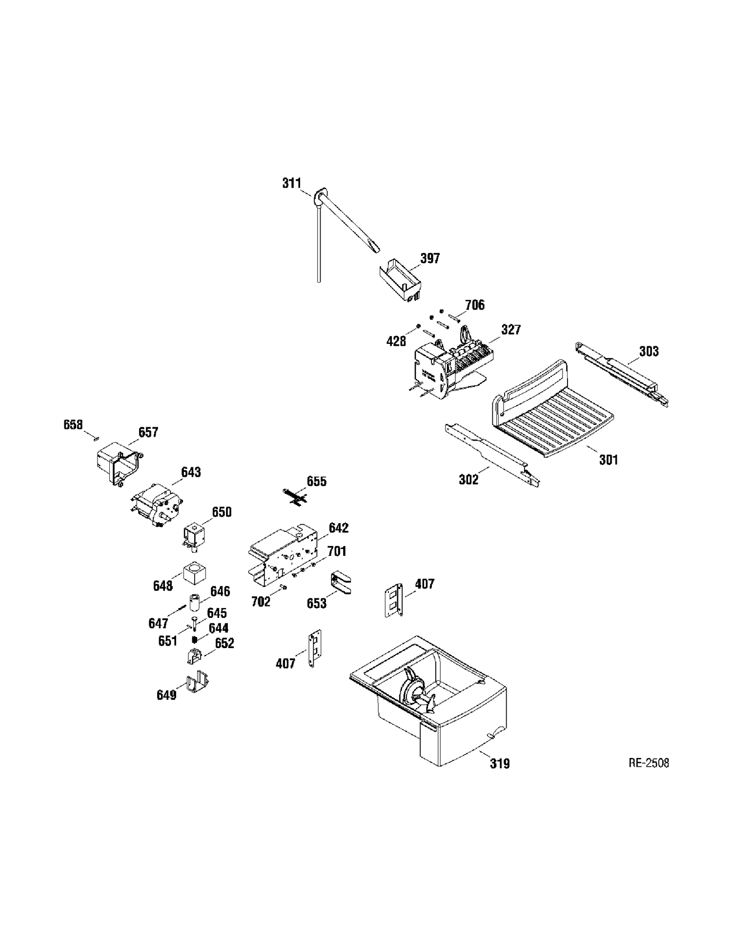 ICE MAKER Diagram and Parts List for GSR25VGTABB  General Electric Refrigerator