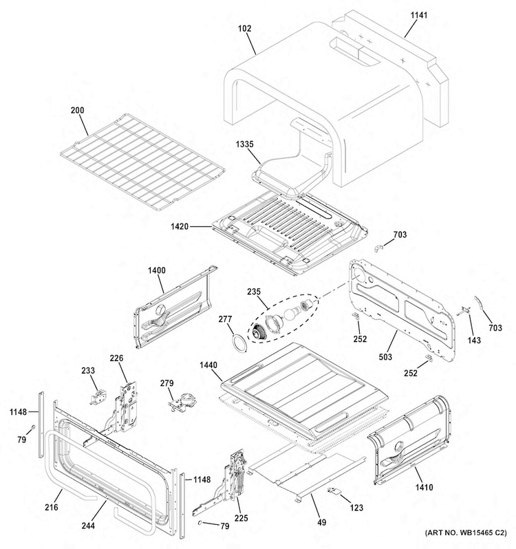 Upper Oven Diagram and Parts List for JGB860EEJ1ES  General Electric Range