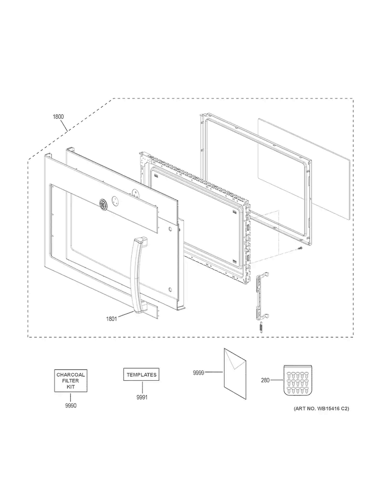 Door Parts Diagram and Parts List for JNM3163RJ1SS  General Electric Microwave