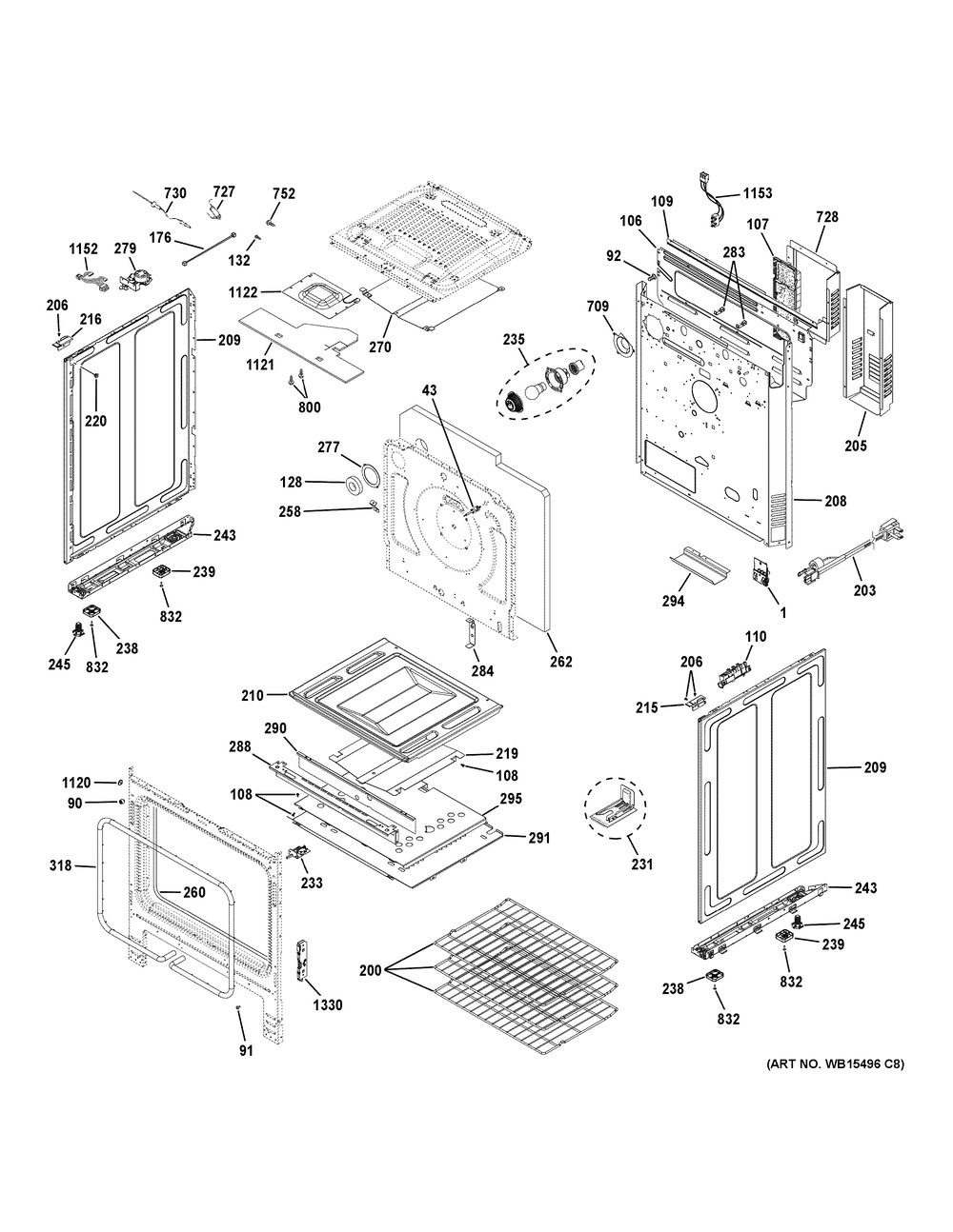 Body Parts Diagram and Parts List for PGS930FEL1DS  General Electric Range