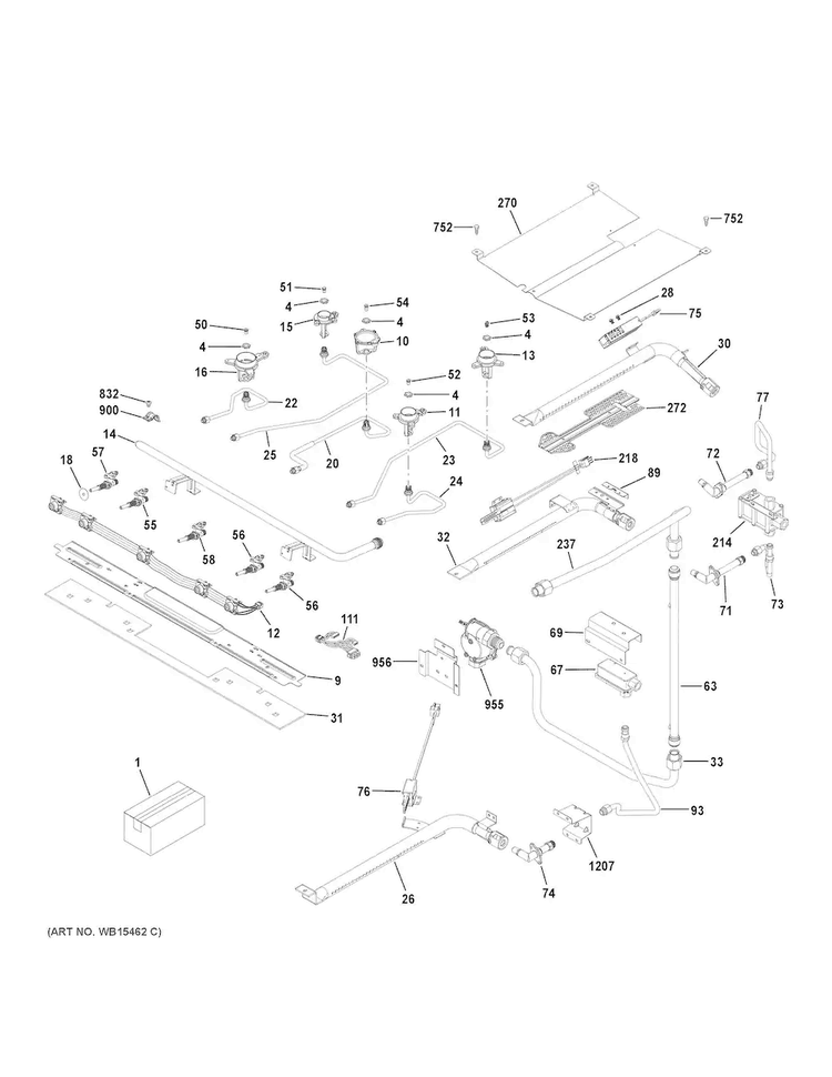 Gas & Burner Parts Diagram and Parts List for JGB860EEJ5ES  General Electric Range