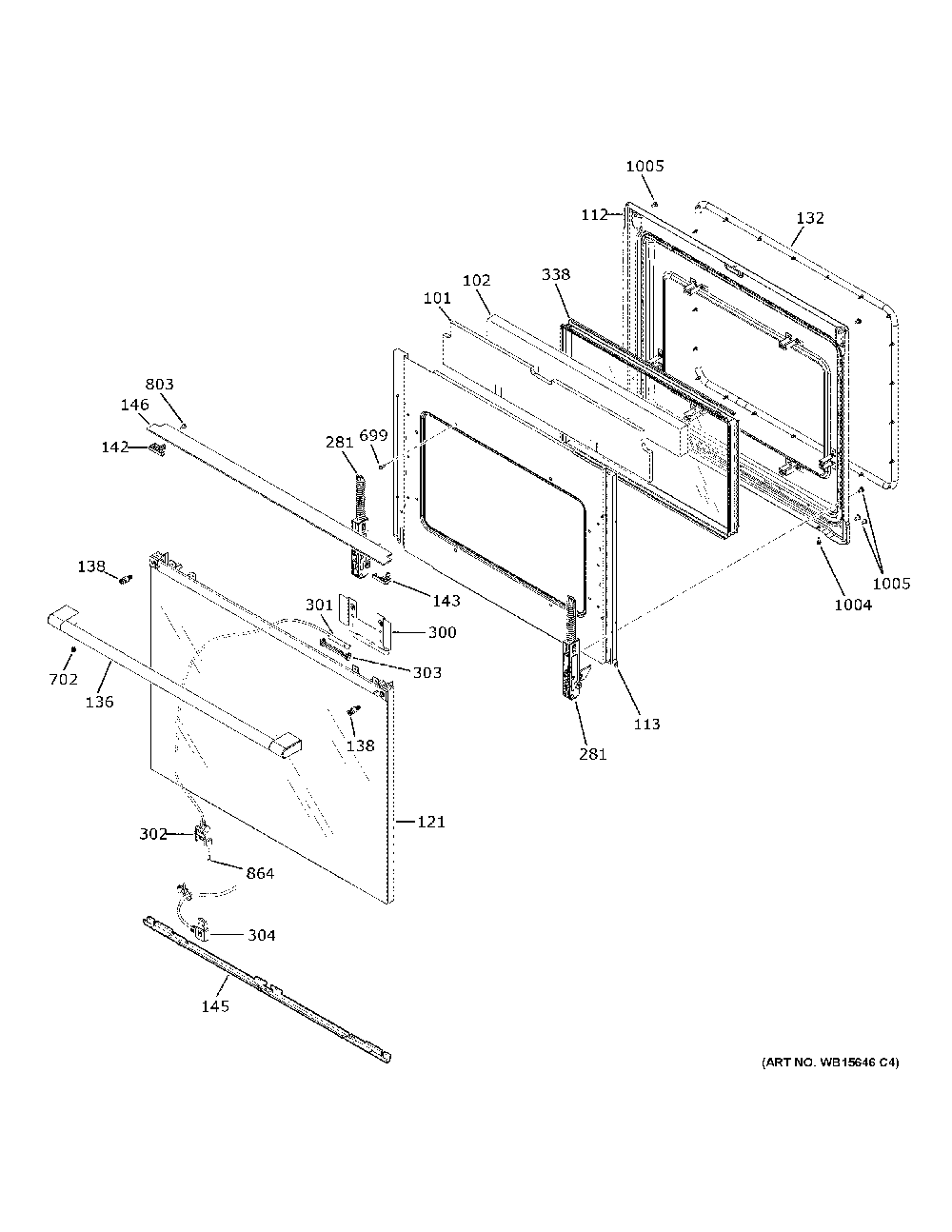 Door Diagram and Parts List for CHS90XM2N5S5  General Electric Range
