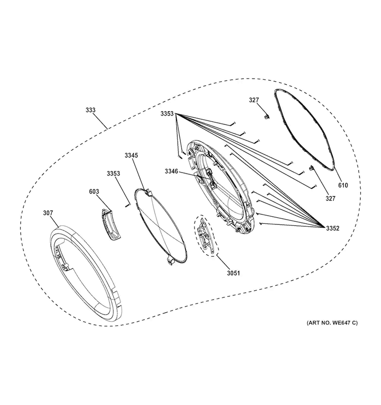 Door Diagram and Parts List for GFDN120ED2WW  General Electric Dryer