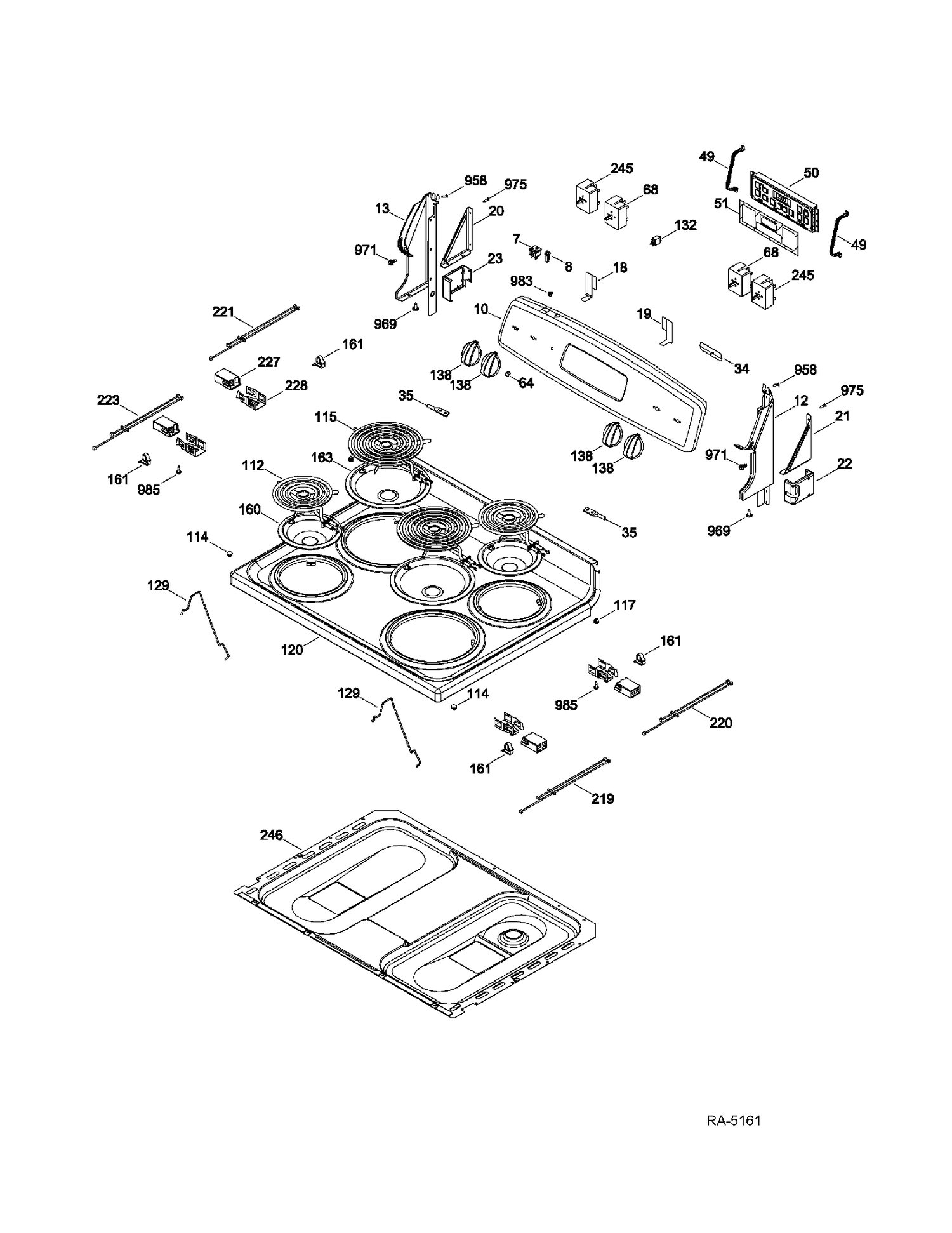 CONTROL PANEL & COOKTOP Diagram and Parts List for JCBS250T2WW  General Electric Range
