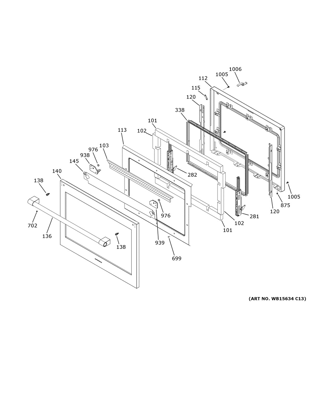 Door Diagram and Parts List for ZTS90DPSN3SS  General Electric Wall Oven