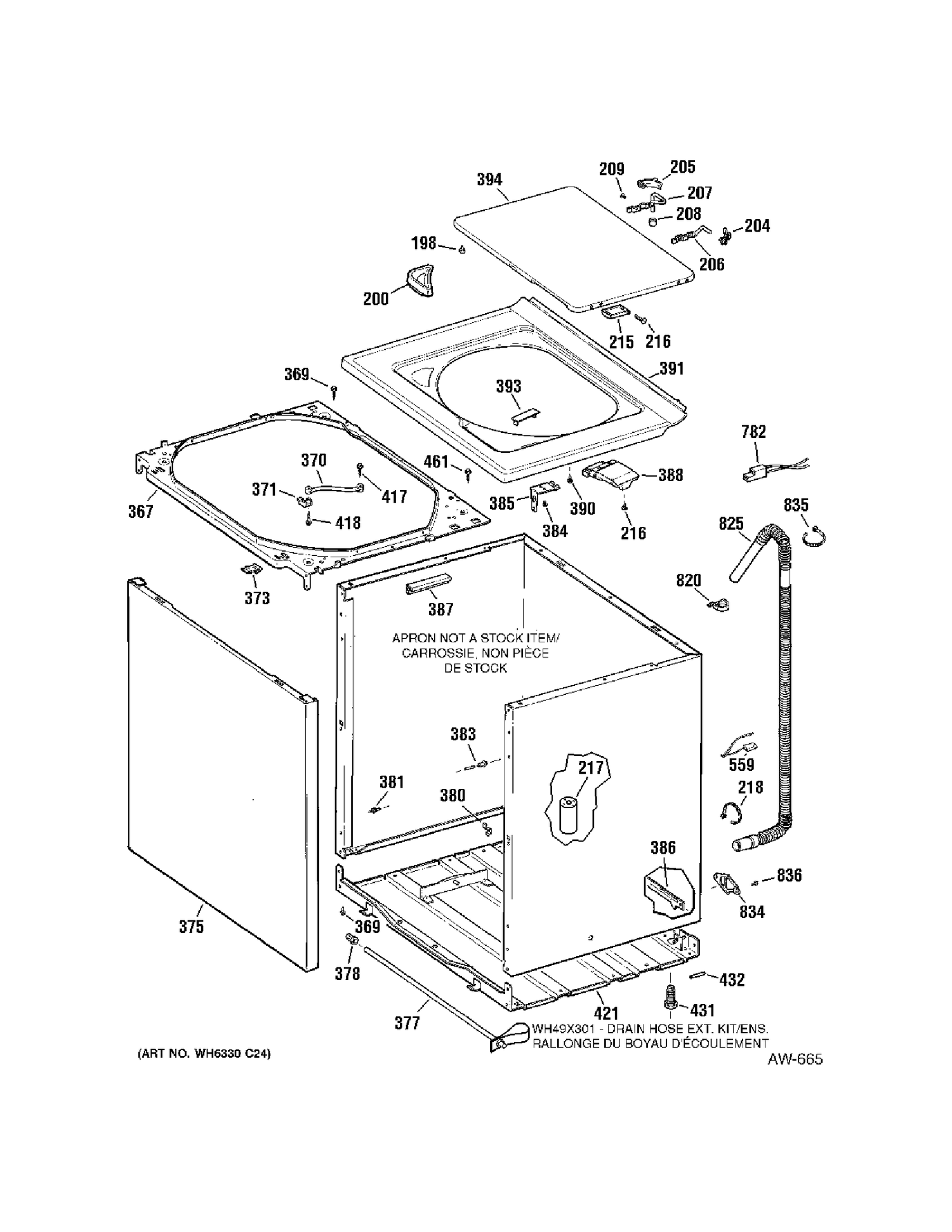 CABINET & COVER Diagram and Parts List for KNSR3140DAWW  General Electric Washer