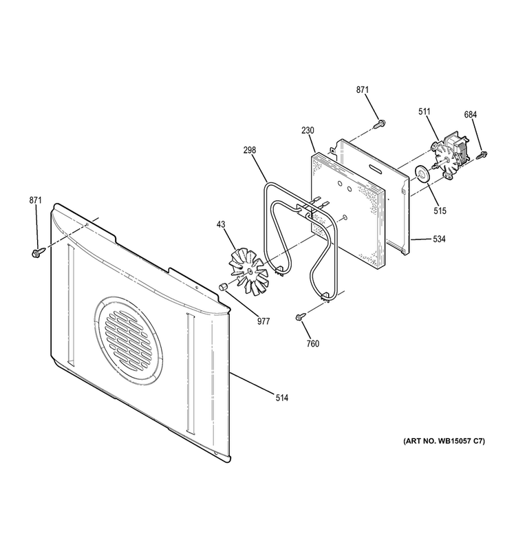 Convection Fan Diagram and Parts List for JB745DF3WW  General Electric Range