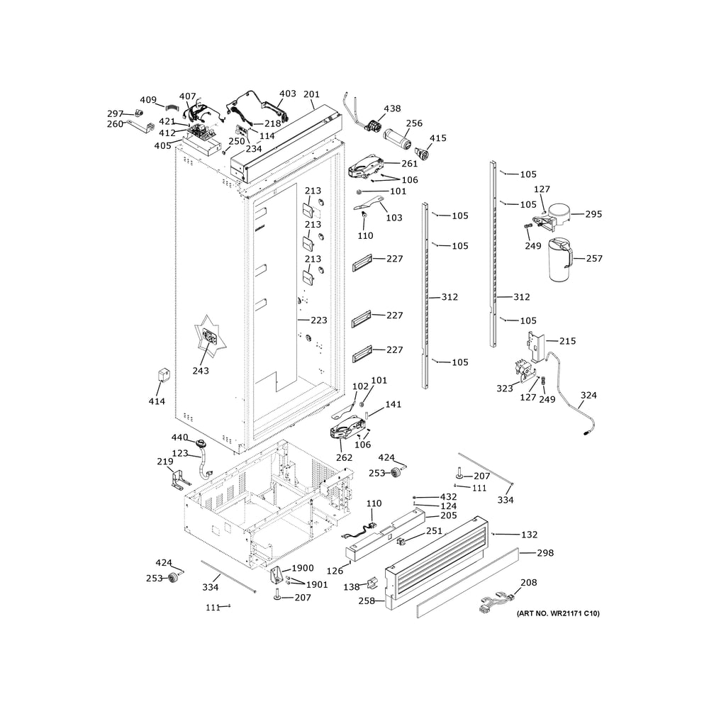 Case Parts Diagram and Parts List for ZIR361NBRDII  General Electric Freezer