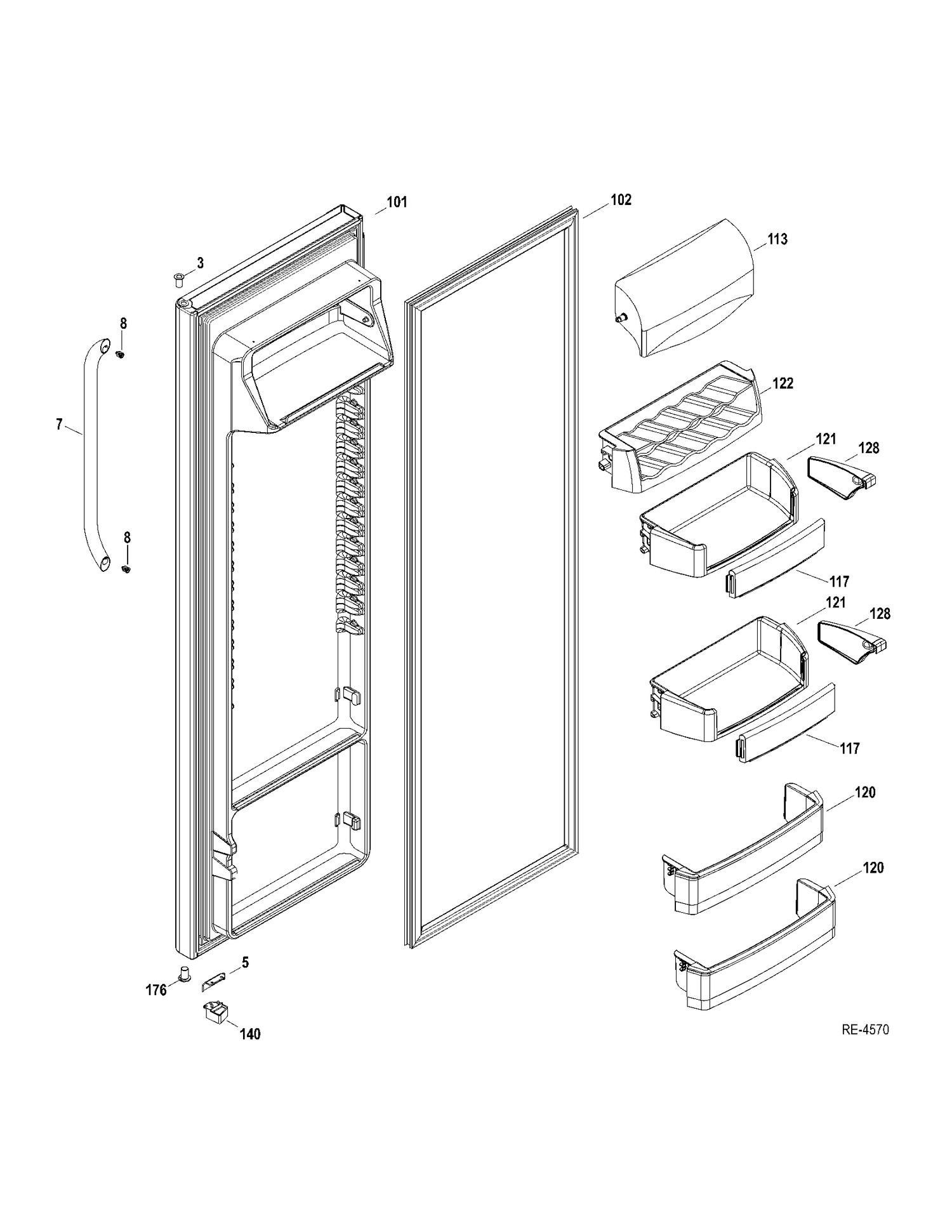 FF DOOR Diagram and Parts List for GSRS3QGXGFSS  General Electric Refrigerator
