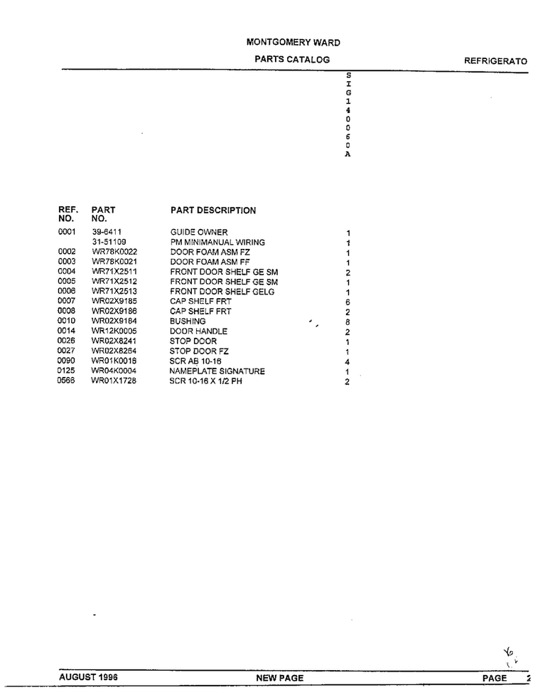 Doors Page 2 Diagram and Parts List for 140060A  General Electric Refrigerator
