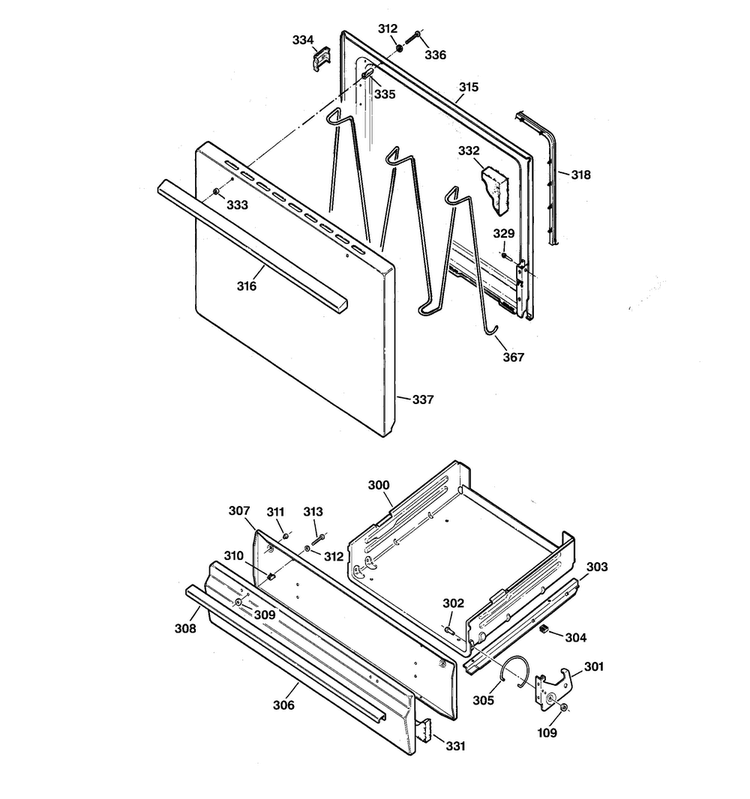 Door & Drawer Parts Diagram and Parts List for RGB524PEA1CT  Hotpoint Range