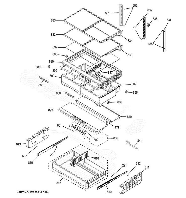 Fresh Food Shelves Diagram and Parts List for PYE22PSKDSS  General Electric Refrigerator