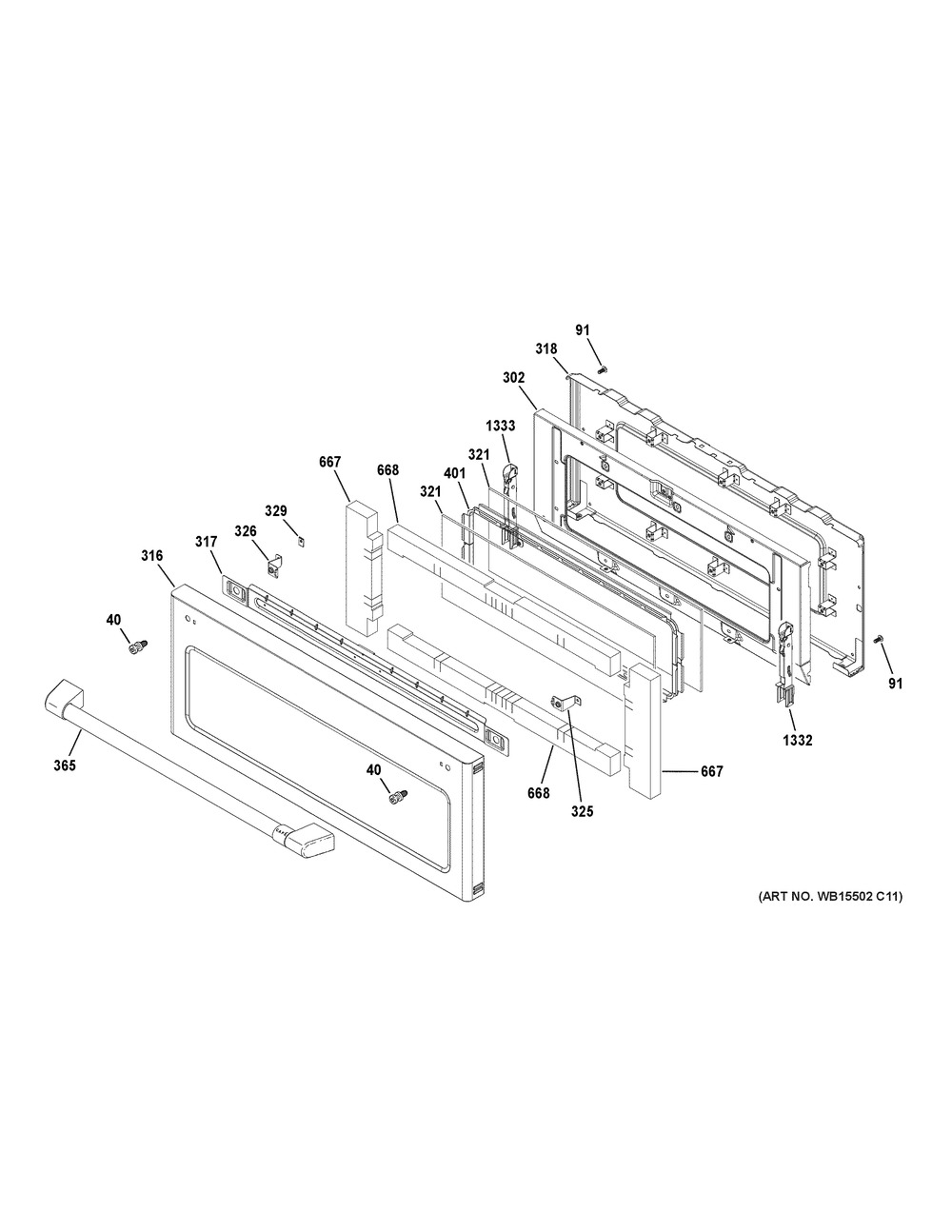 Upper Door Diagram and Parts List for C2S995SEL2SS  General Electric Range