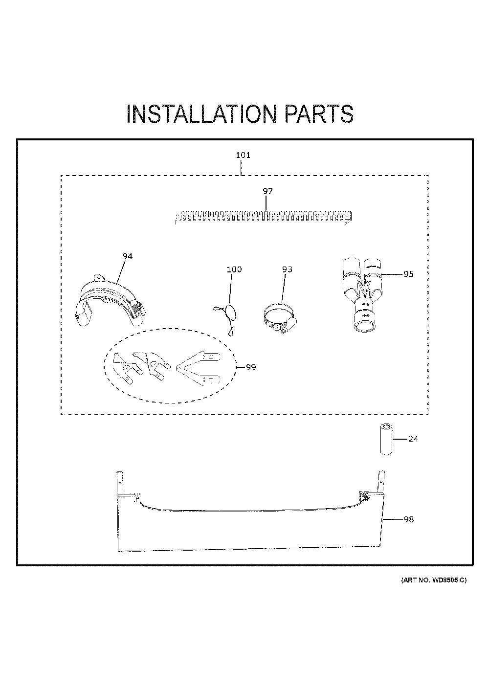 Installation Parts Diagram and Parts List for CDD420P2T0S1  General Electric Dishwasher
