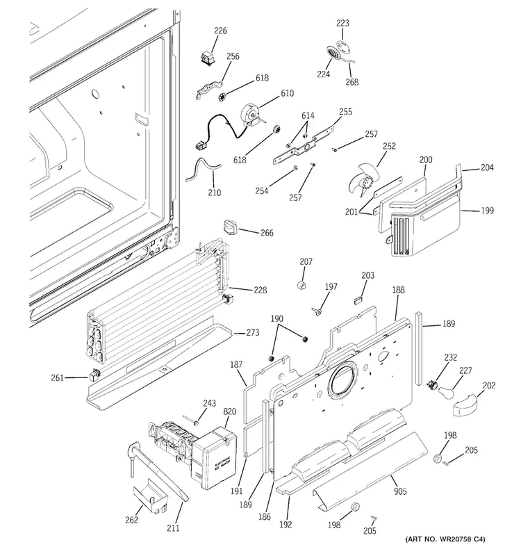 Freezer Section Diagram and Parts List for GFCE1NFBFDSS  General Electric Refrigerator