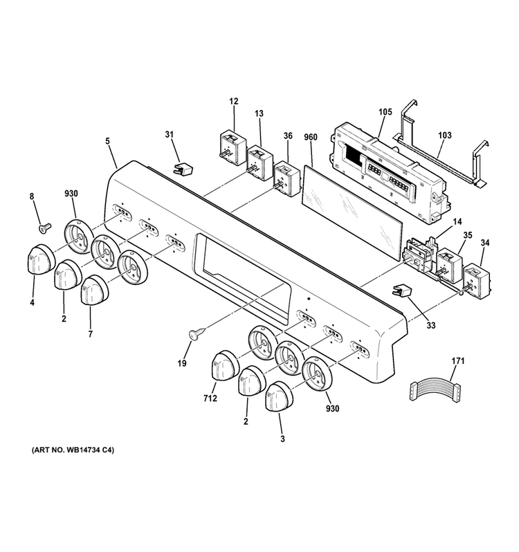 Control Panel Diagram and Parts List for CS980ST4SS  General Electric Range