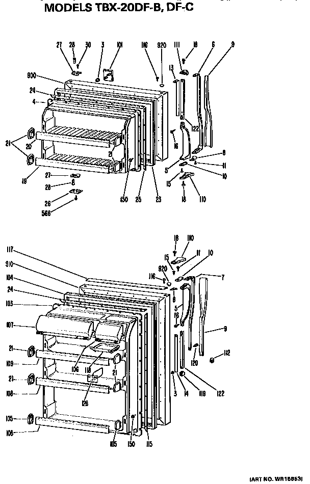 Doors Diagram and Parts List for TBX20DFB  General Electric Refrigerator