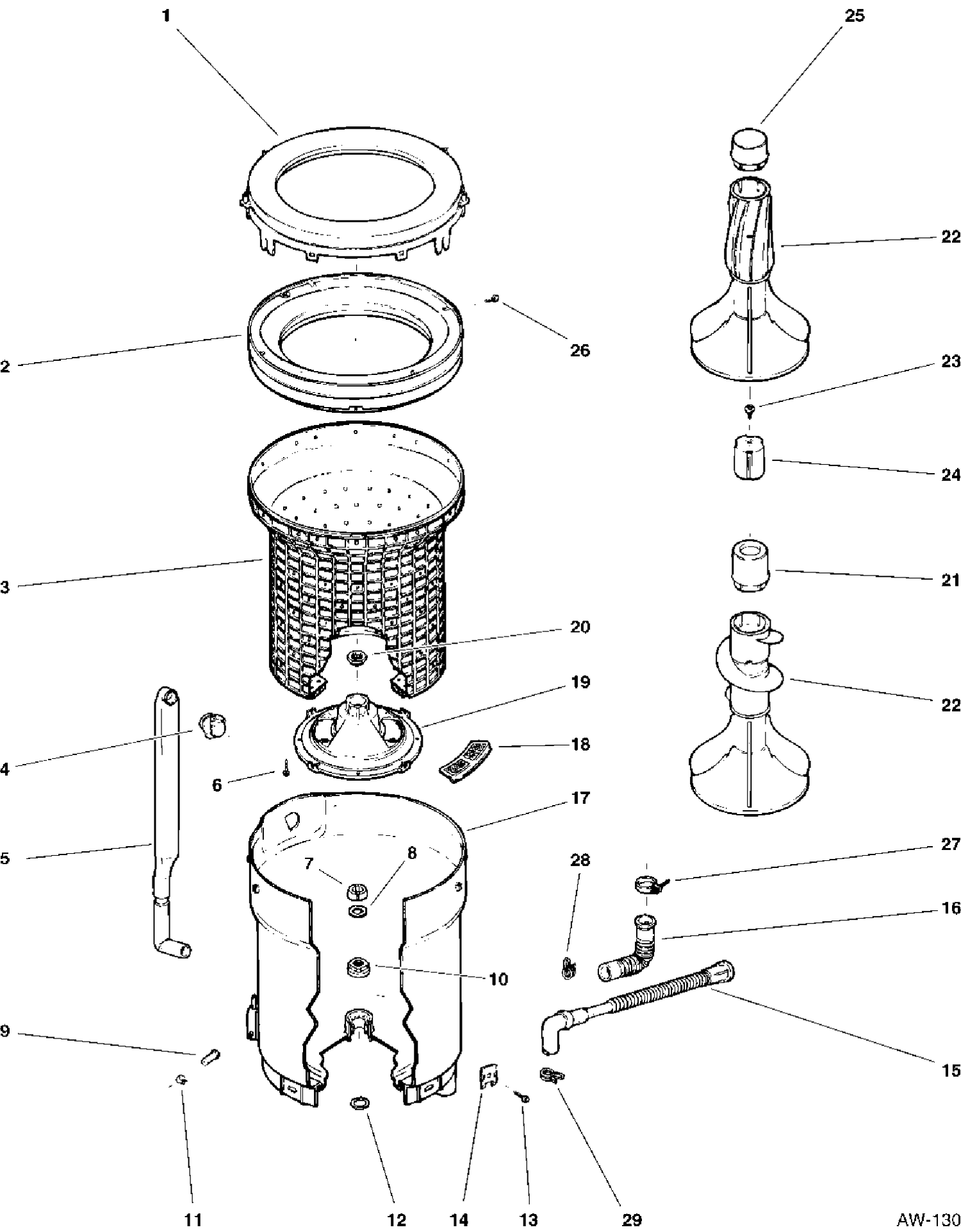 TUB GROUP Diagram and Parts List for 57131T5WW  General Electric Washer
