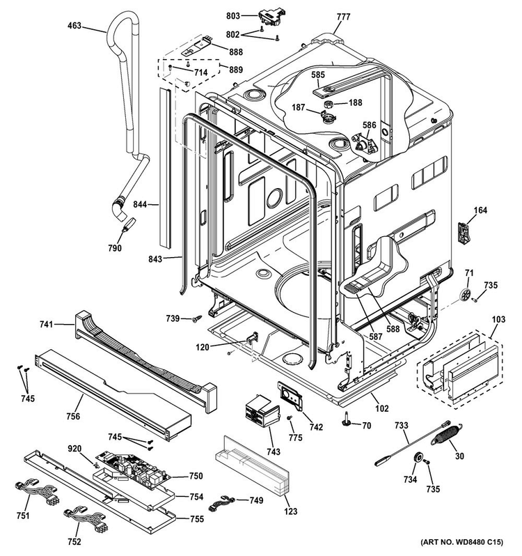 Body Parts Diagram and Parts List for PDT760SIJ7II  General Electric Dishwasher