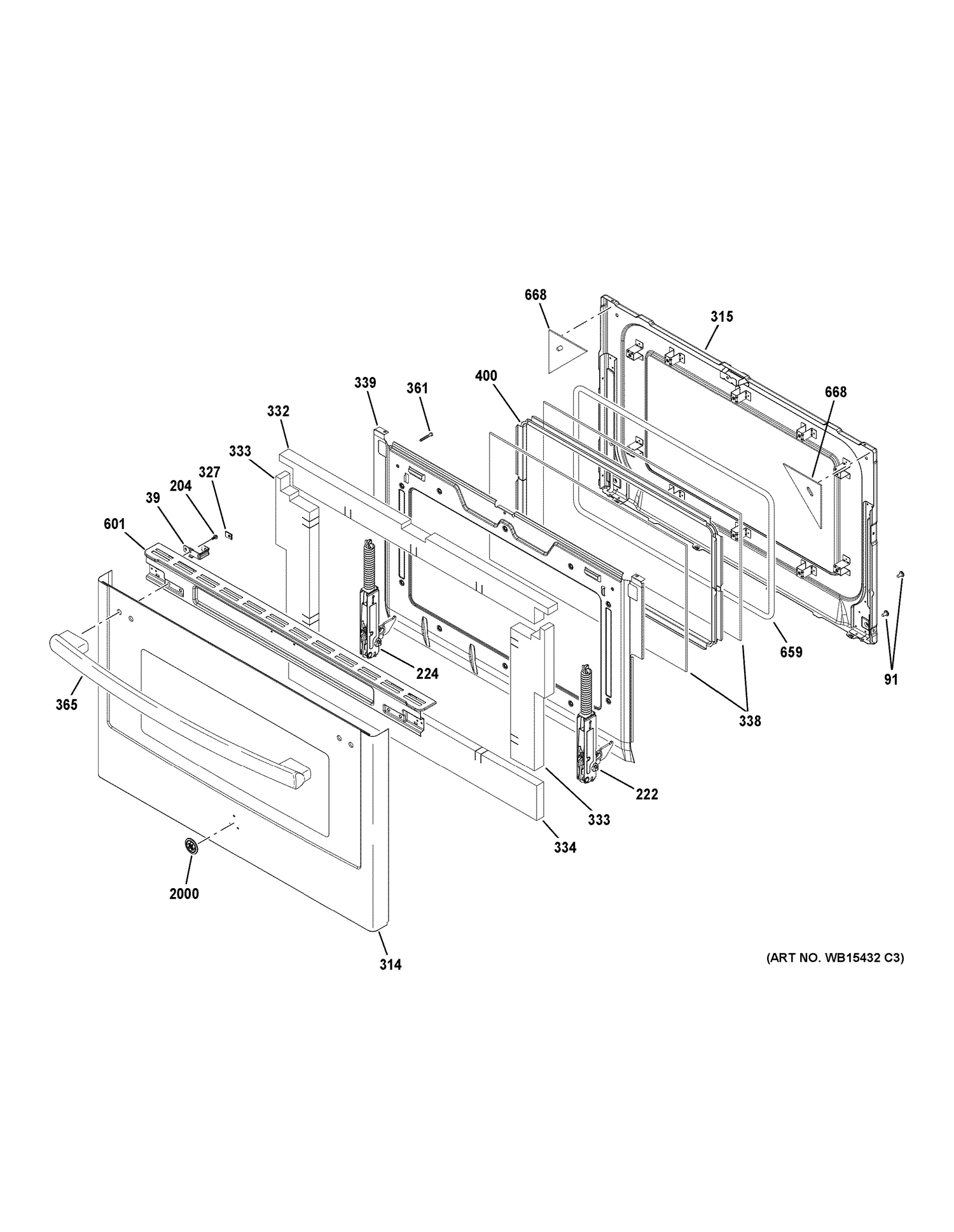 LOWER DOOR Diagram and Parts List for PGB980ZEJ4SS  General Electric Range