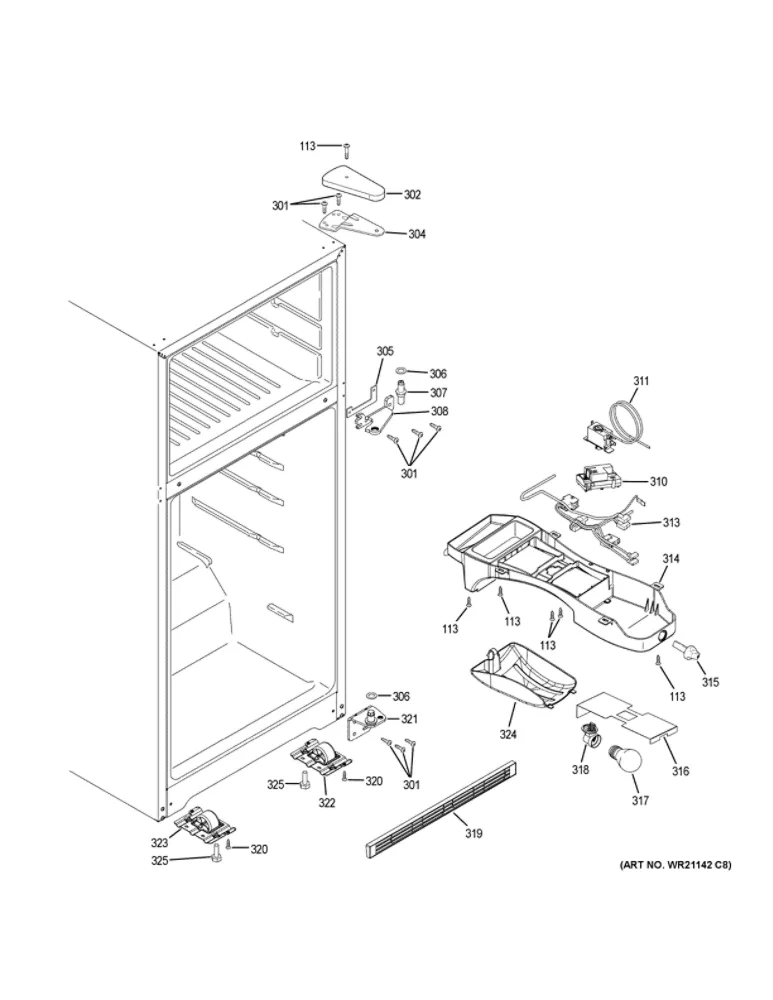 Fresh Food Diagram and Parts List for GTS21FGKEWW  General Electric Refrigerator