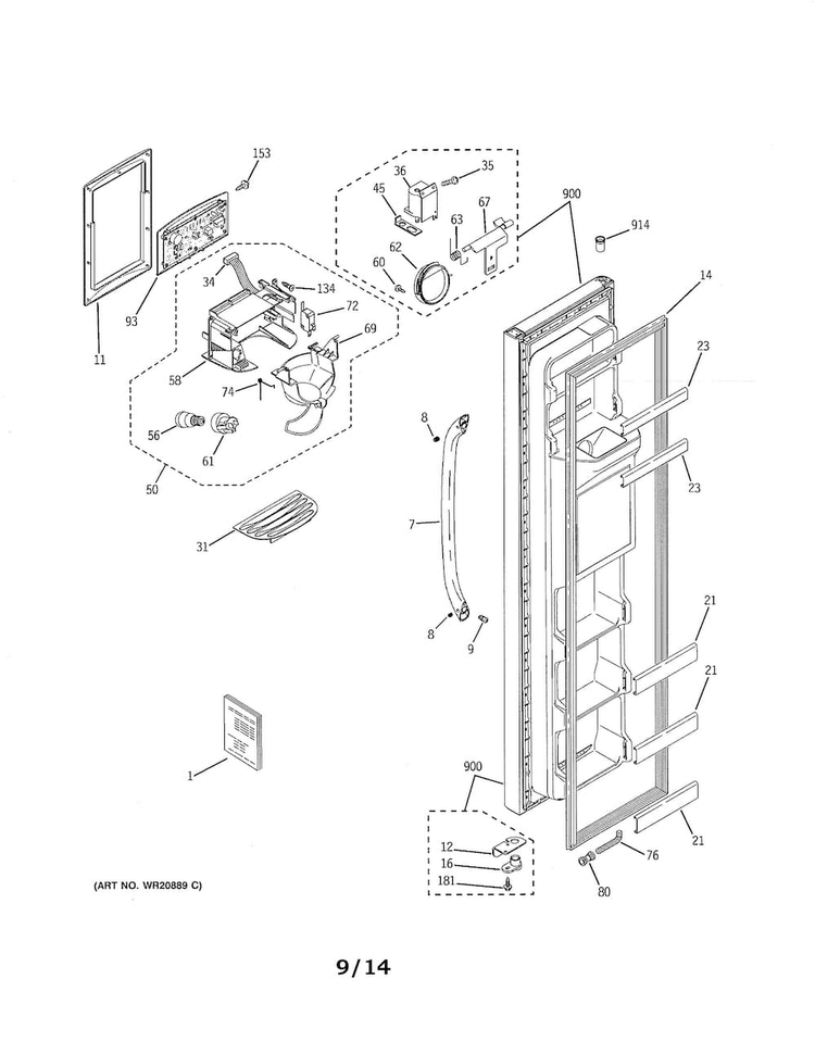Freezer Door Diagram and Parts List for GSH25JGDDCC  General Electric Refrigerator