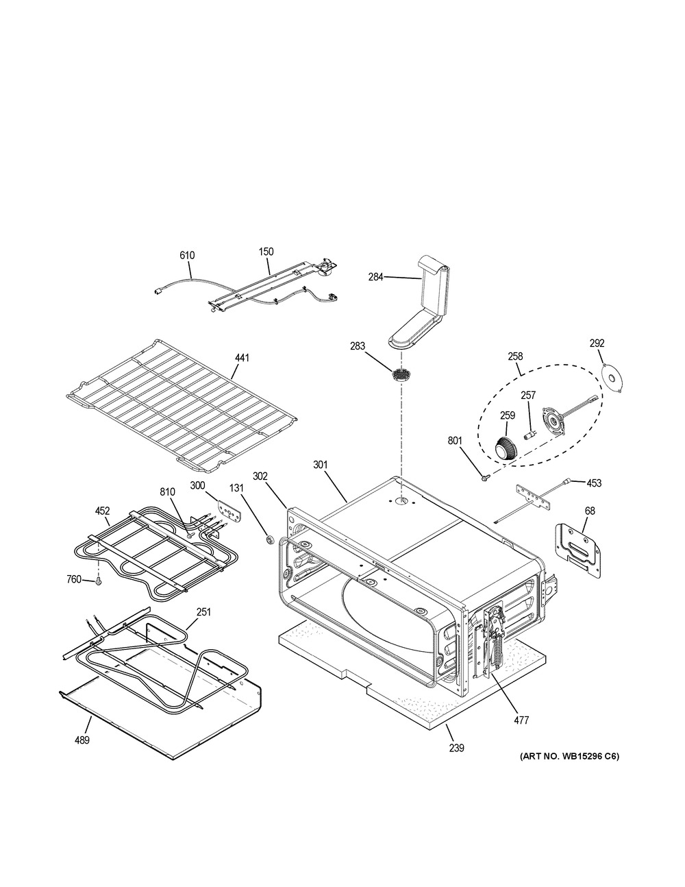 Upper Oven Diagram and Parts List for PS960FL1DS  General Electric Range