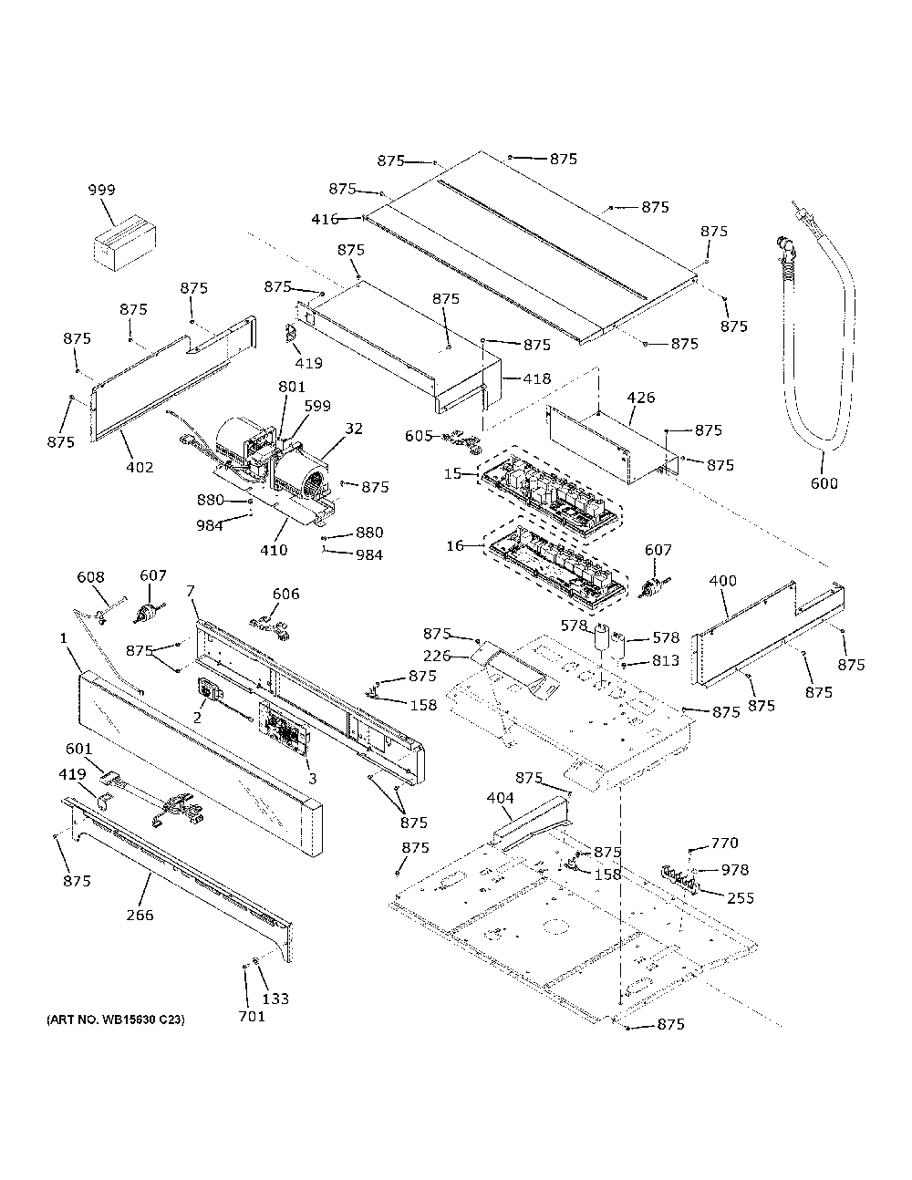 Control Panel Diagram and Parts List for PTD9000BN5TS  General Electric Range