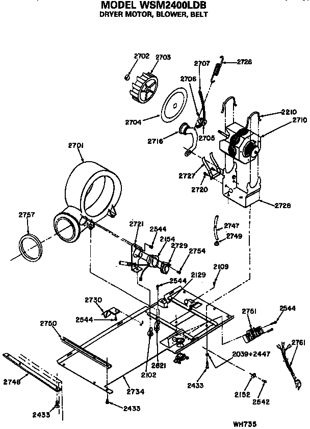 Driver Motor And Blower Diagram and Parts List for WSM2400LDB  General Electric Washer Dryer Combo