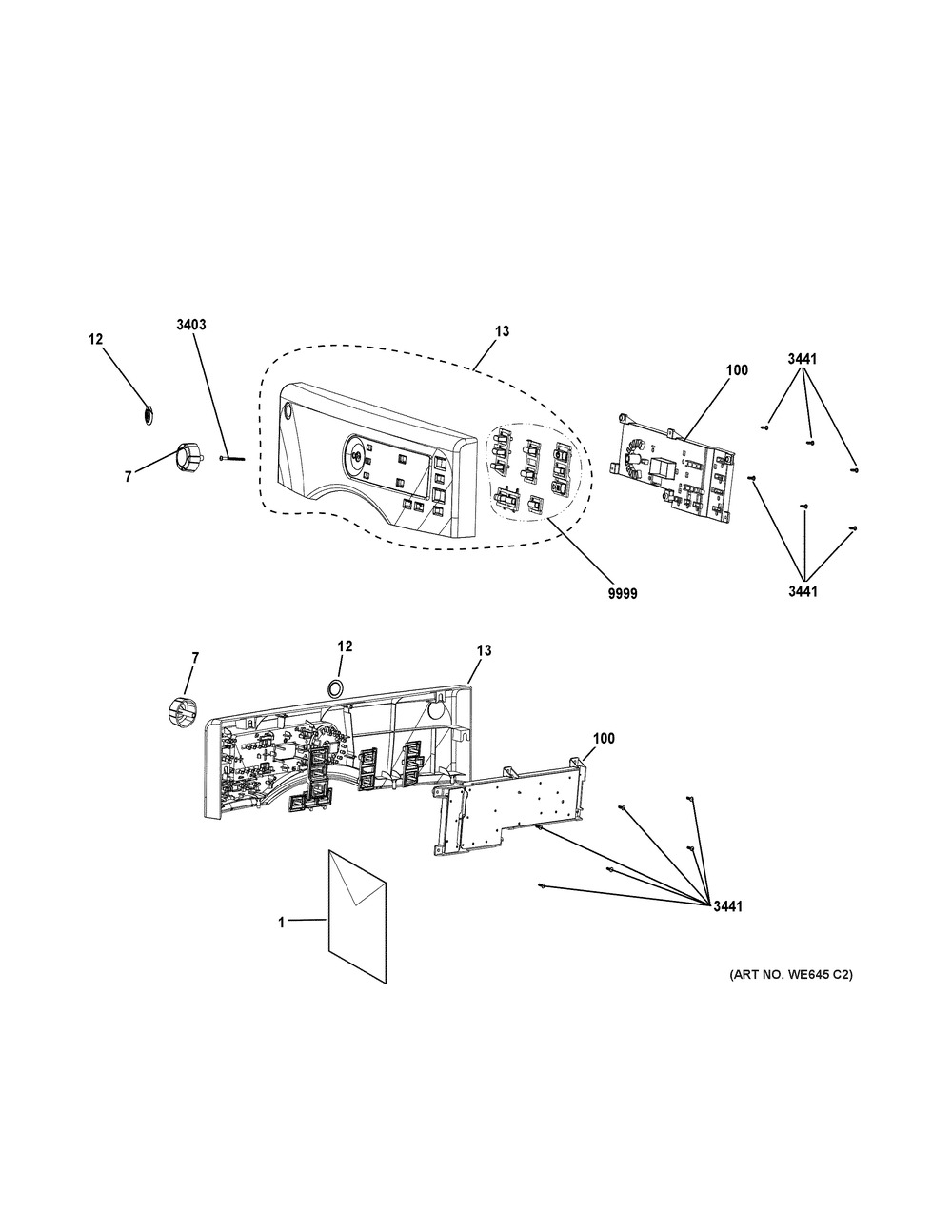 Controls & Backsplash Diagram and Parts List for GFD40ESCM0WW  General Electric Dryer