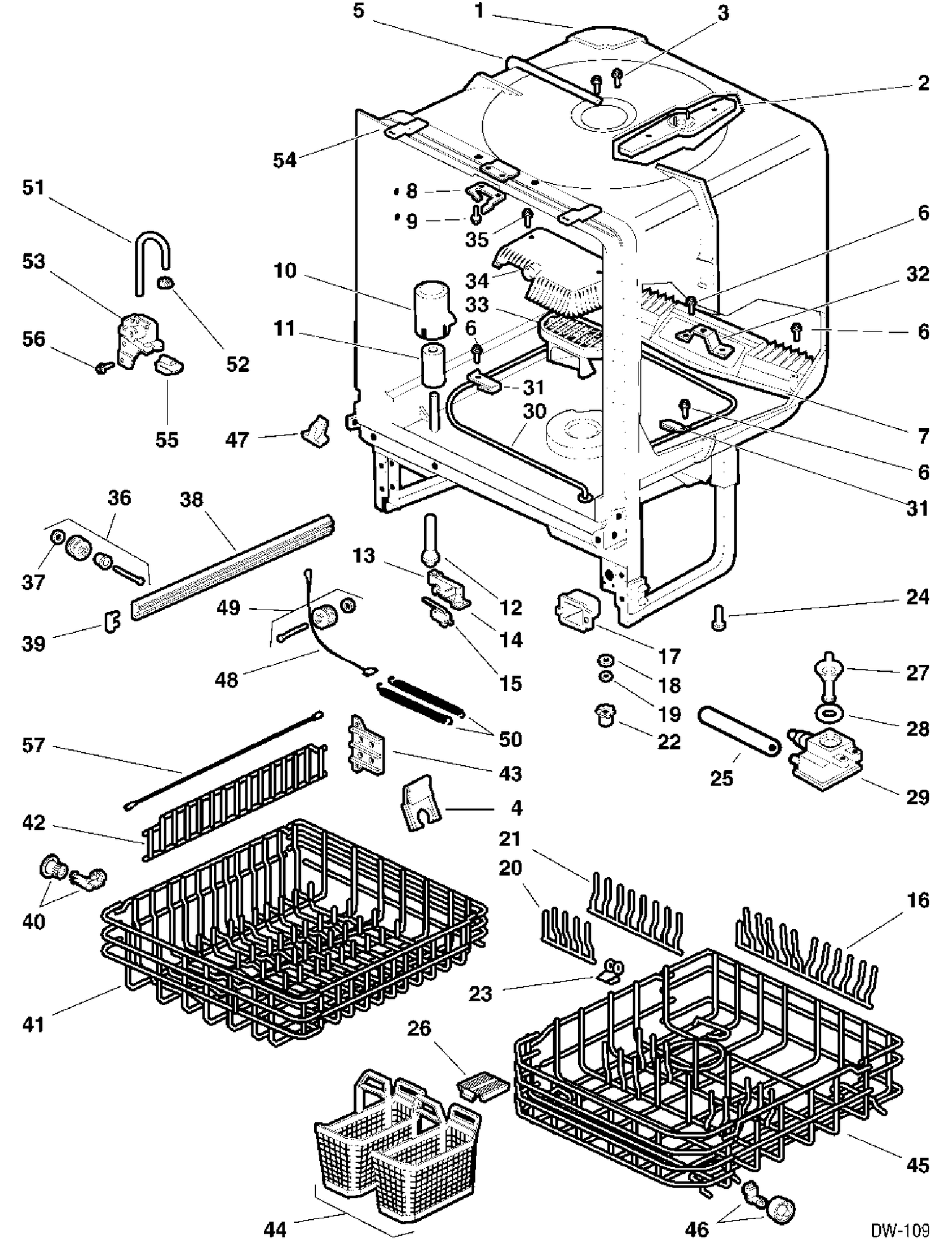 CABINET Diagram and Parts List for GQB7529VB159  General Electric Dishwasher