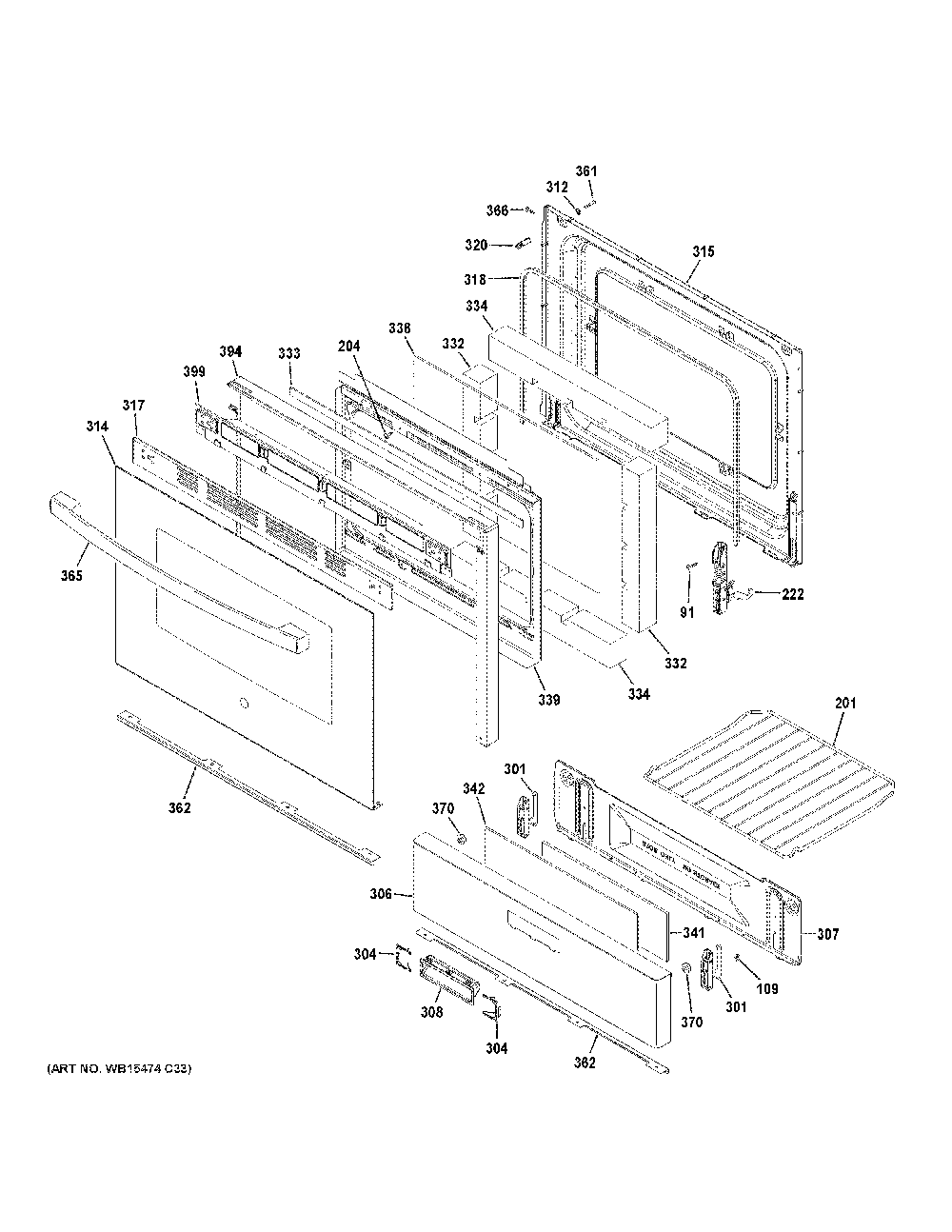 Door And Drawer Parts Diagram and Parts List for JGBS66EEK6ES  General Electric Range