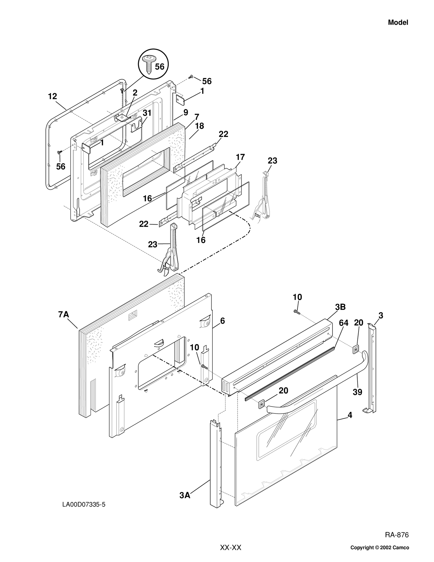DOOR Diagram and Parts List for GRSF3251ZB-1  General Electric Range