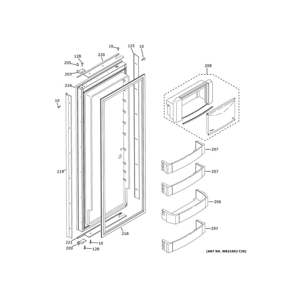 Fresh Food Door Diagram and Parts List for ZISB360DNMII  General Electric Refrigerator