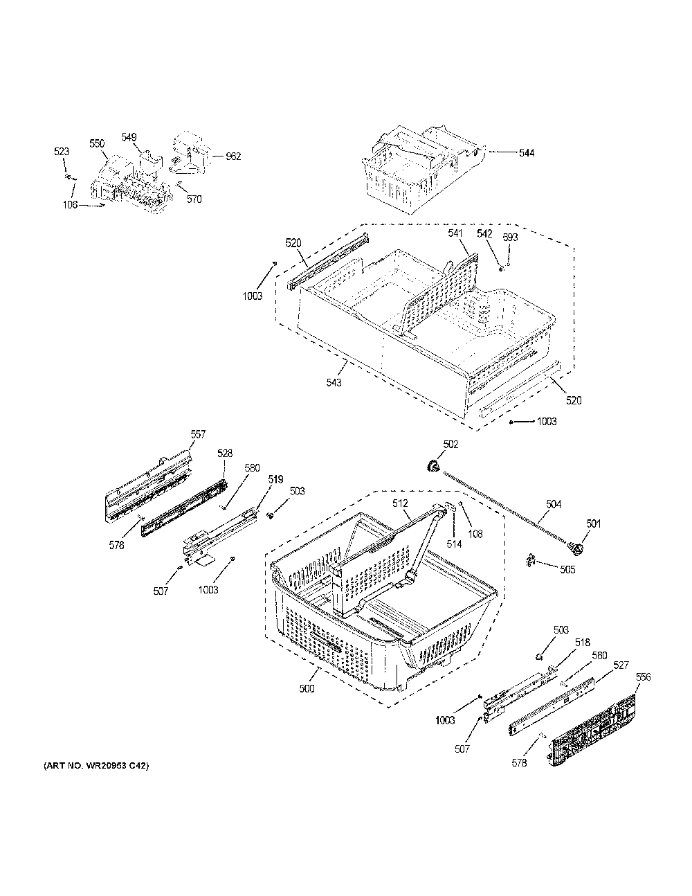 Freezer shelves Diagram and Parts List for GWE23GYNBFS  General Electric Refrigerator
