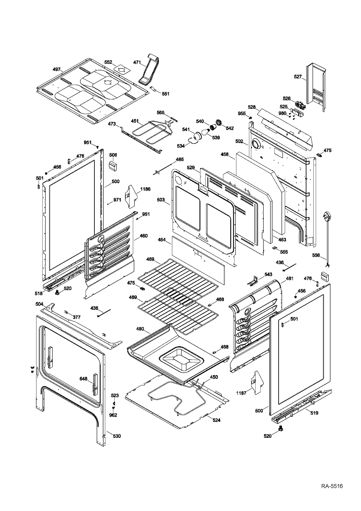 BODY PARTS Diagram and Parts List for RCBS787DN3WW  General Electric Range