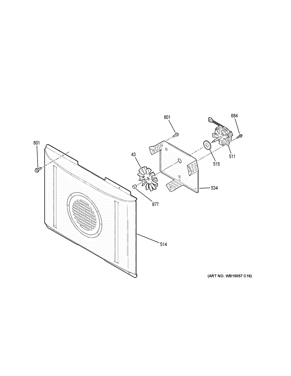 Convection Fan Diagram and Parts List for JB700DJ5BB  General Electric Range