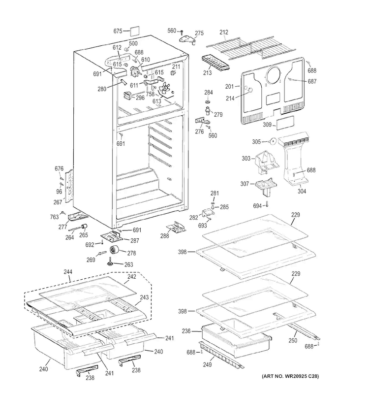 Cabinet Diagram and Parts List for GTH18GBDHRWW  General Electric Refrigerator