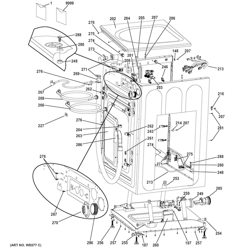 Cabinet & Top Panel Diagram and Parts List for GFWN1100D1WW  General Electric Washer