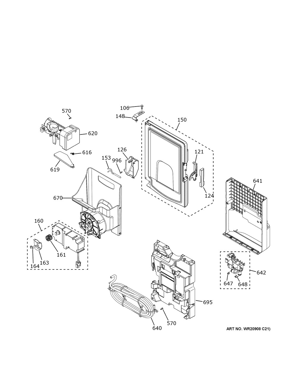 Ice Maker And Dispenser Diagram and Parts List for PFE28KYNJFS  General Electric Refrigerator