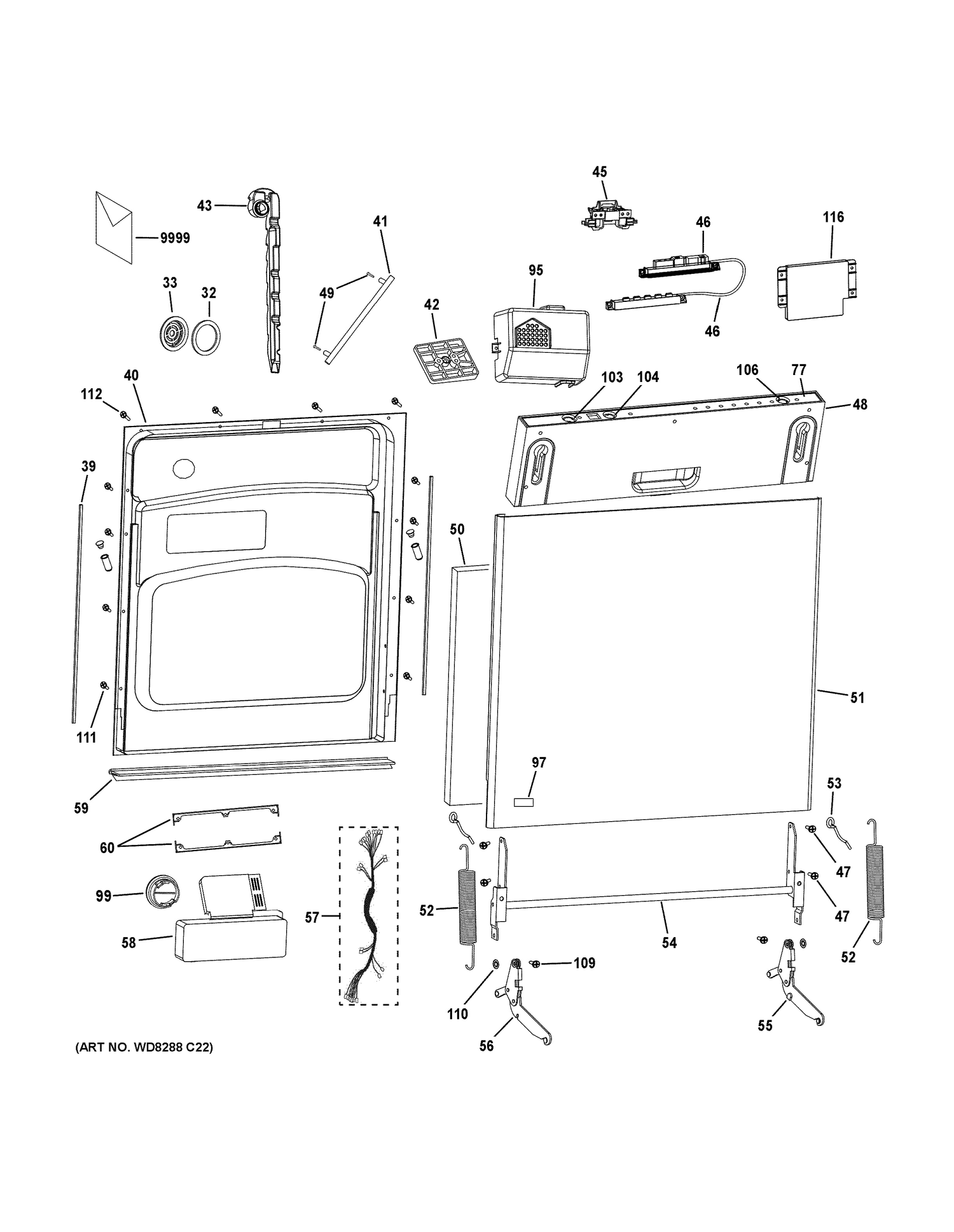 ESCUTCHEON & DOOR ASSEMBLY Diagram and Parts List for ZBD1870N02SS  General Electric Dishwasher
