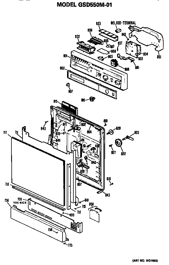 Front/control Panel Diagram and Parts List for GSD550M-01  General Electric Dishwasher